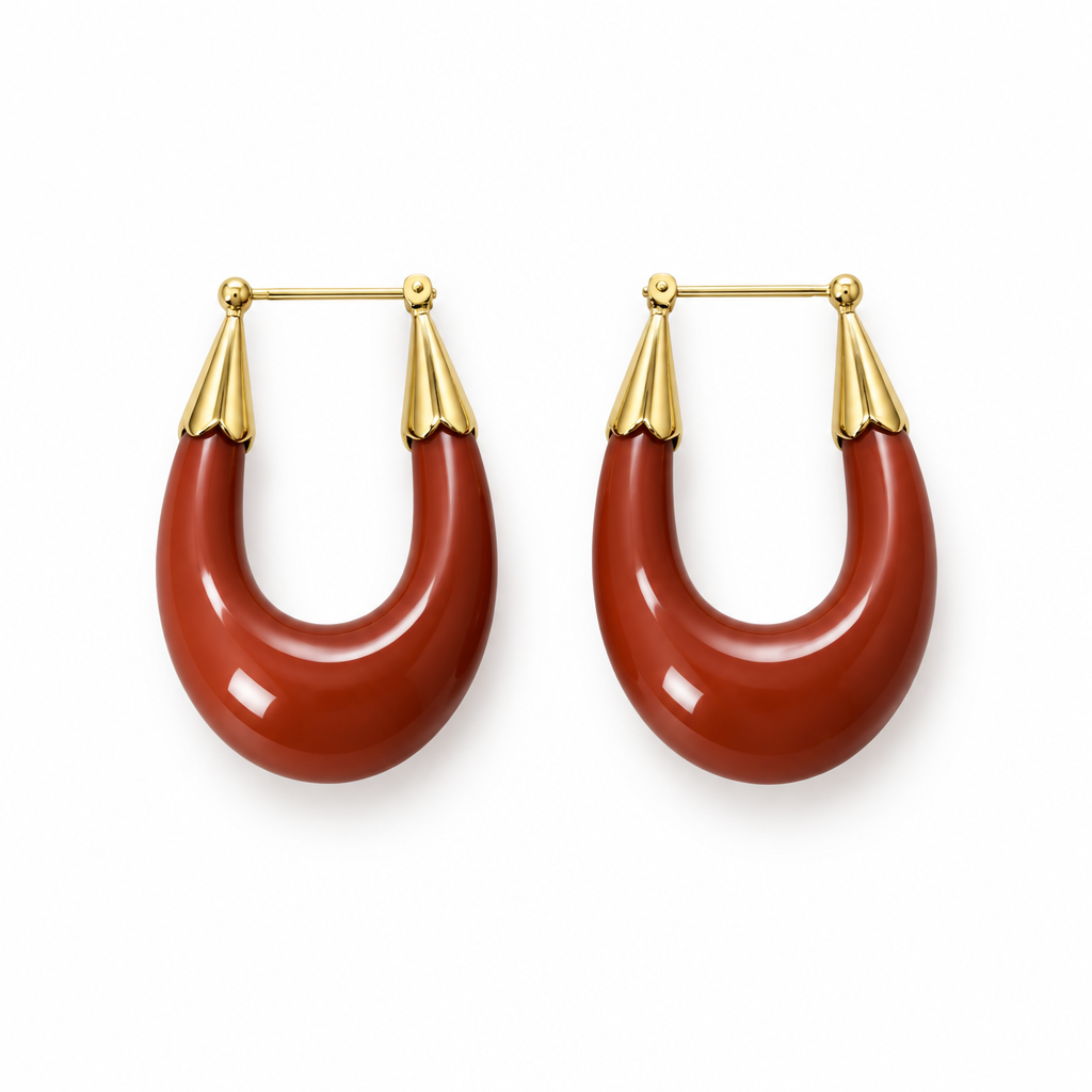 GAS BIJOUX - BOUCLES D'OREILLES ECUME PETIT MODELE MÉTAL DORÉ - ACETATE TERRACOTA