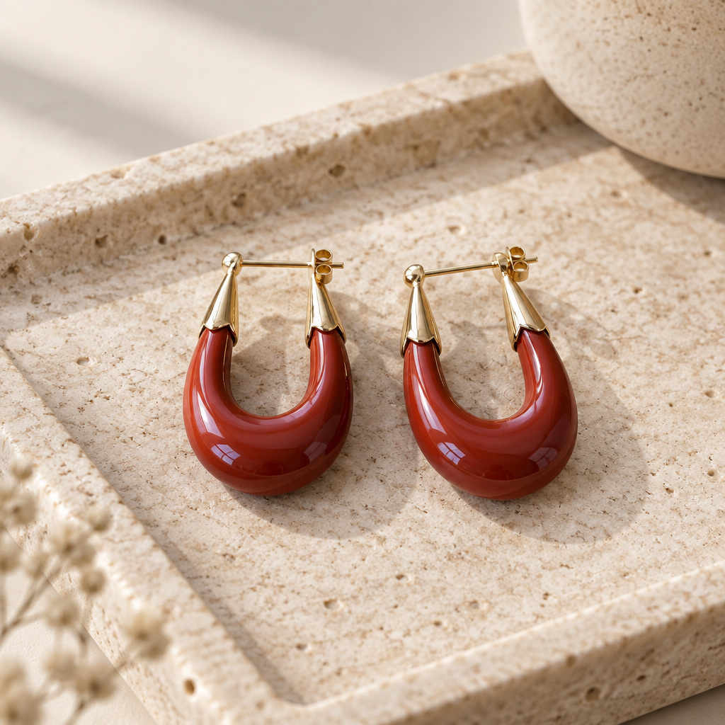 GAS BIJOUX - BOUCLES D'OREILLES ECUME PETIT MODELE MÉTAL DORÉ - ACETATE TERRACOTA
