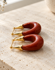 GAS BIJOUX - BOUCLES D'OREILLES ECUME PETIT MODELE MÉTAL DORÉ - ACETATE TERRACOTA