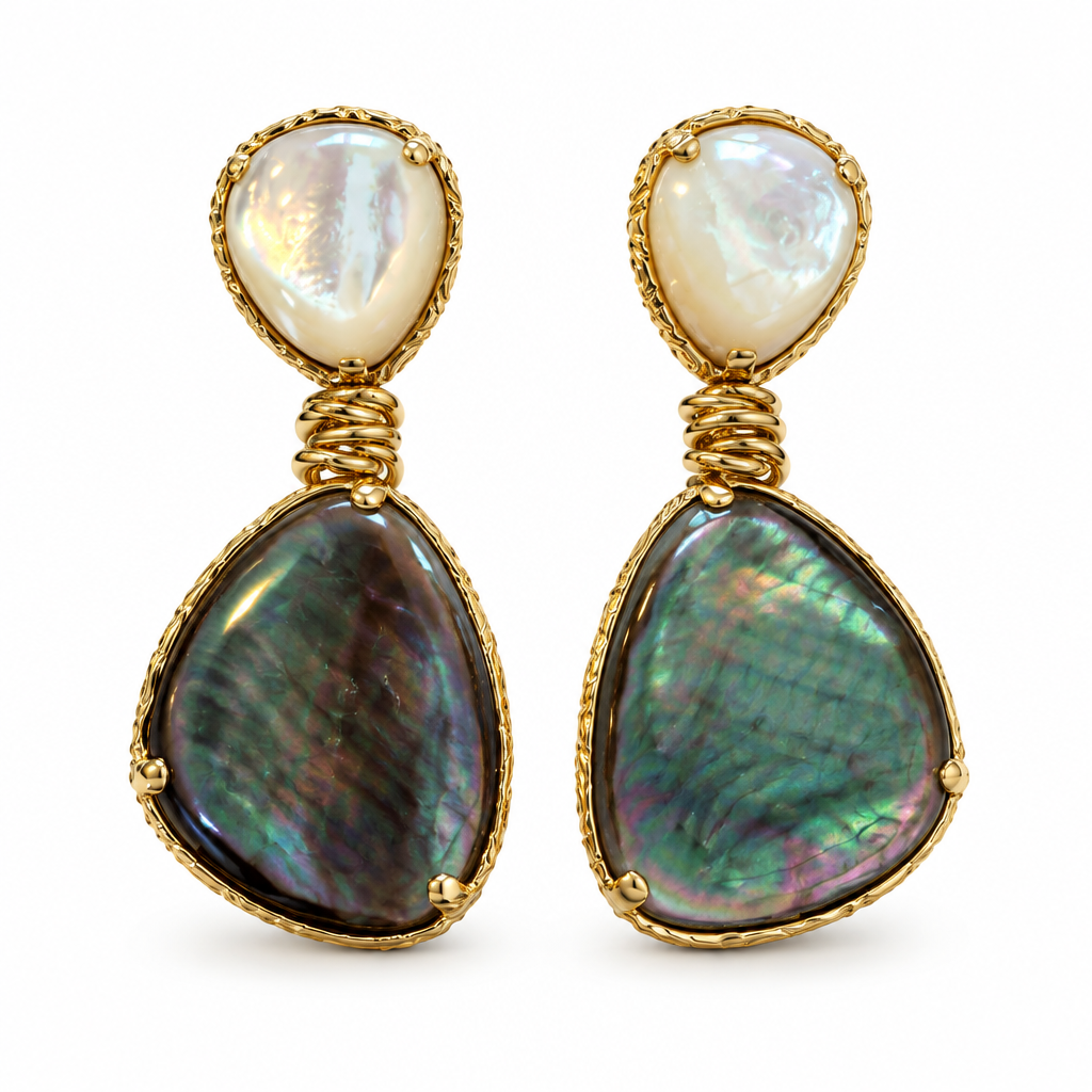 GAS BIJOUX - BOUCLES D'OREILLES SILIA DORÉES - NACRE BLANCHE ET NACRE GRISE