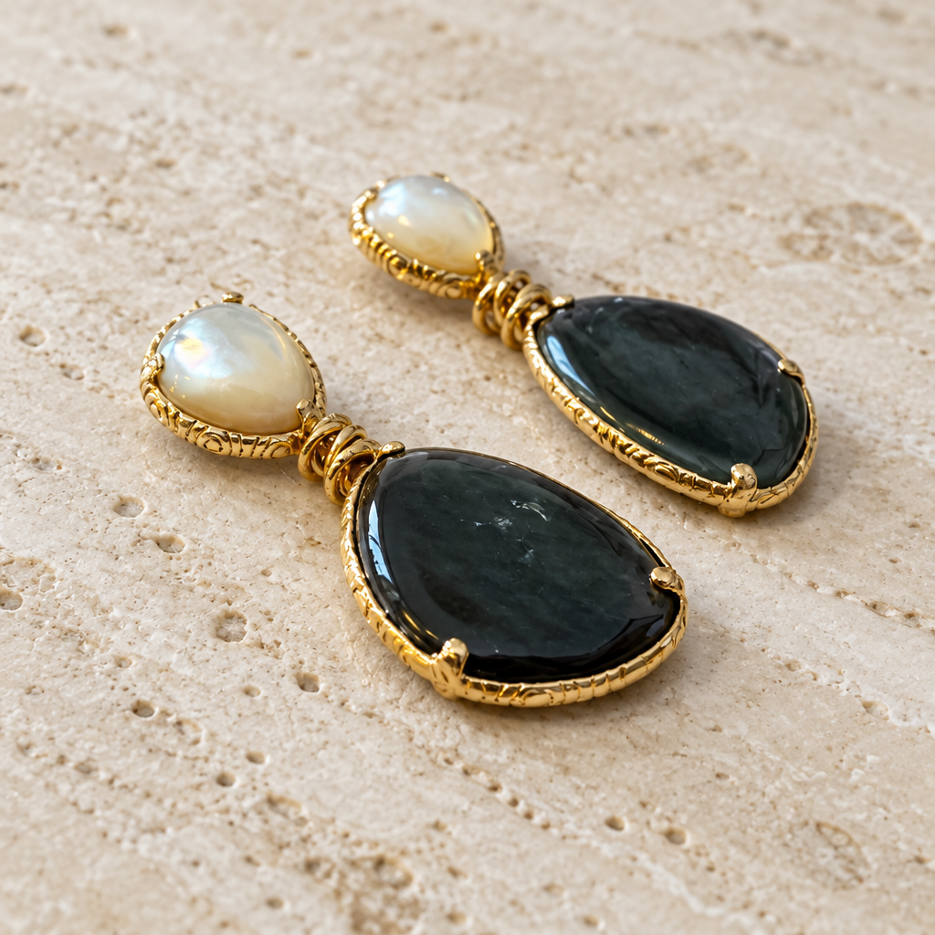 GAS BIJOUX - BOUCLES D'OREILLES SILIA DORÉES - NACRE BLANCHE ET NACRE GRISE