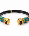 GAS BIJOUX - BRACELET SARINA BIS ACÉTATE NOIR - MÉTAL DORÉ - OEIL DE TIGRE - TAILLE 1
