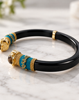GAS BIJOUX - BRACELET SARINA BIS ACÉTATE NOIR - MÉTAL DORÉ - OEIL DE TIGRE - TAILLE 1