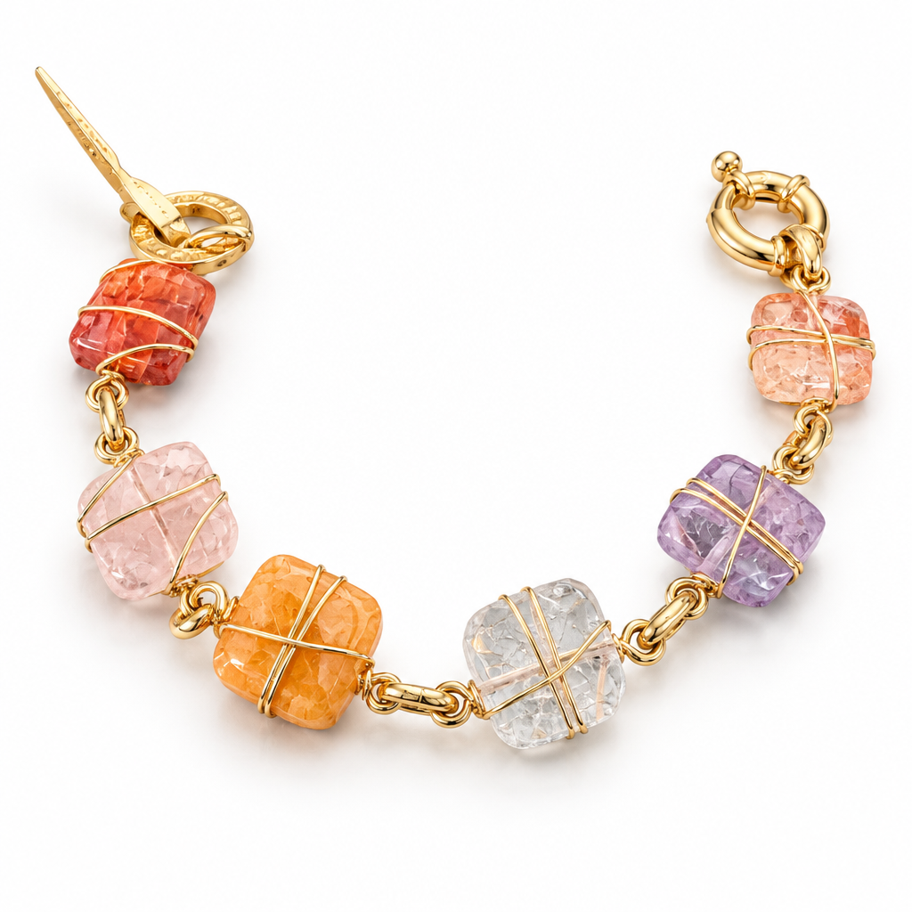 GAS BIJOUX - BRACELET RAINBOW SQUARE MULTICOLORE - MÉTAL DORÉ
