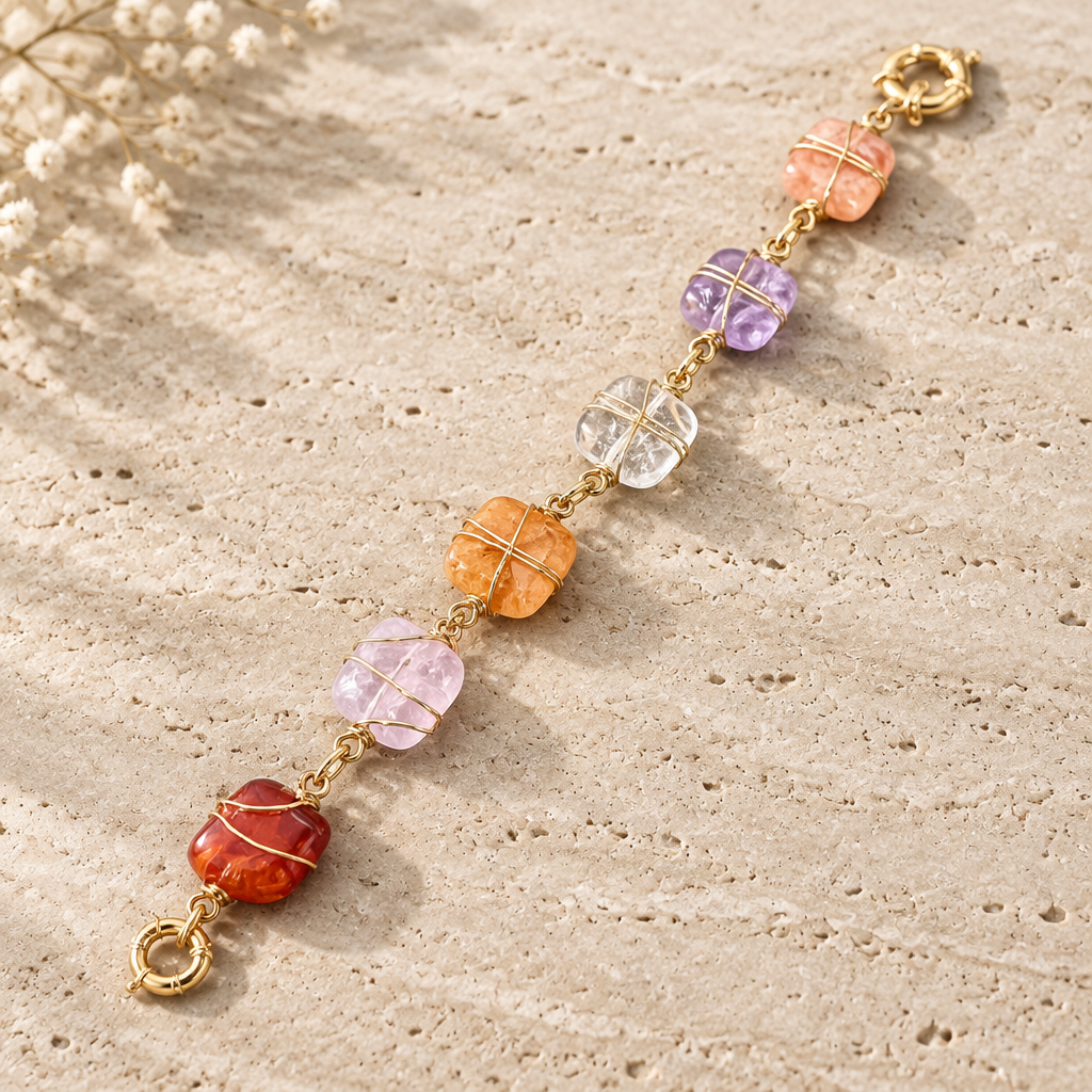 GAS BIJOUX - BRACELET RAINBOW SQUARE MULTICOLORE - MÉTAL DORÉ