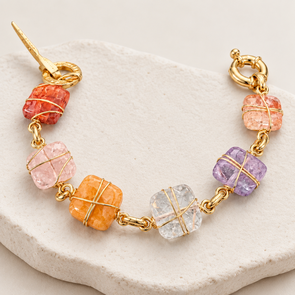 GAS BIJOUX - BRACELET RAINBOW SQUARE MULTICOLORE - MÉTAL DORÉ