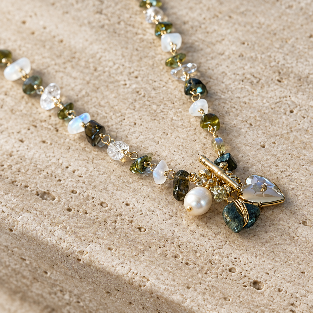 GAS BIJOUX - COLLIER GIPSY CHARMS - METAL DORE - PIERRES NATURELLES