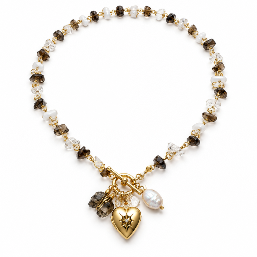 GAS BIJOUX - COLLIER GIPSY CHARMS - METAL DORE - PIERRES NATURELLES