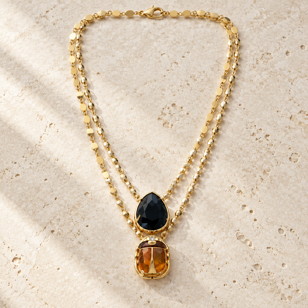 GAS BIJOUX - COLLIER SCAPULAIRE SCARAMOUCHE ÉMAIL - ONYX NOIR