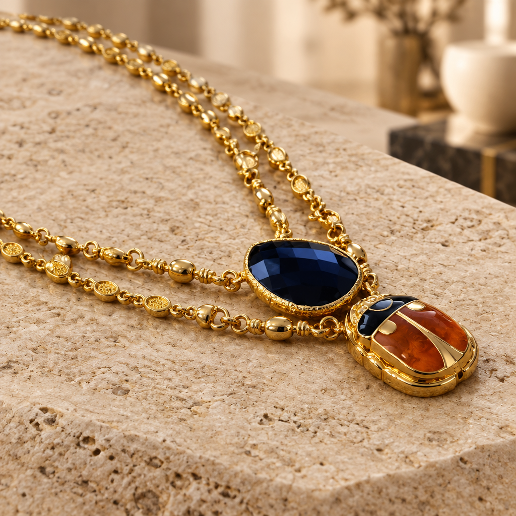 GAS BIJOUX - COLLIER SCAPULAIRE SCARAMOUCHE ÉMAIL - ONYX NOIR