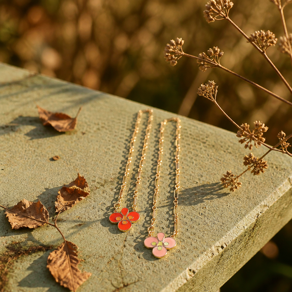 GAS BIJOUX - COLLIER MIRAGE TREFLE - EMAIL ORANGE