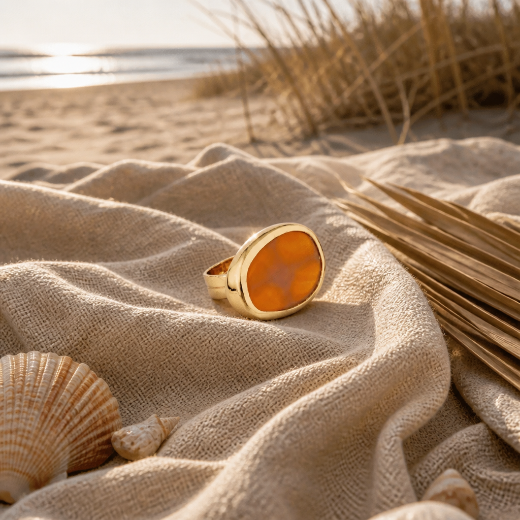 GAS BIJOUX - BAGUE AURA MINI DOREE - CORNALINE - AJUSTABLE
