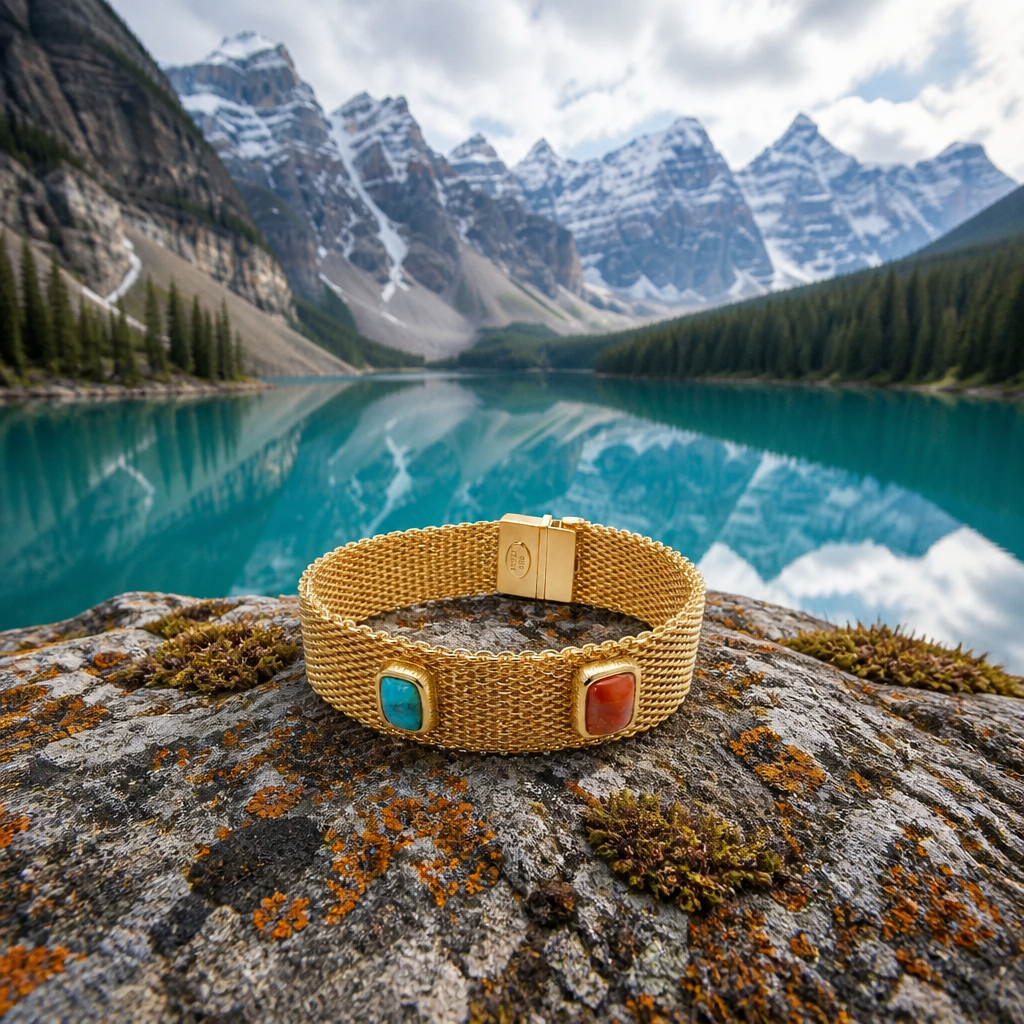 GAS BIJOUX - BRACELET TOTEM PIERRE CORNALINE ET TURQUOISE DORE - TAILLE 2