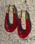 GAS BIJOUX - Boucles d'oreilles ECUME grand modèle acétate dorées - Rouge