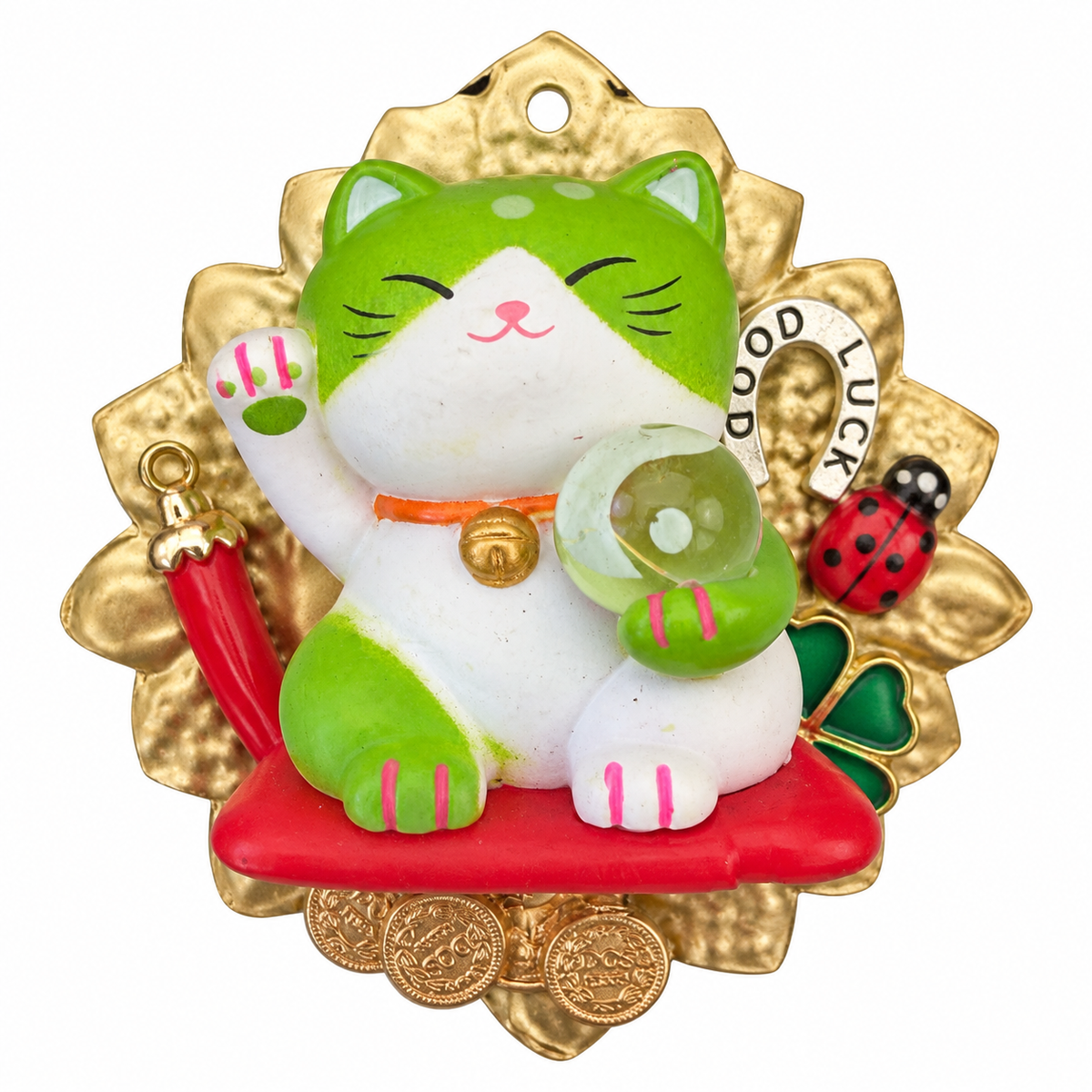 AZAFRAN ROSA - EX-VOTO MANEKI-NEKO VERT - SANTE ET REUSSITE