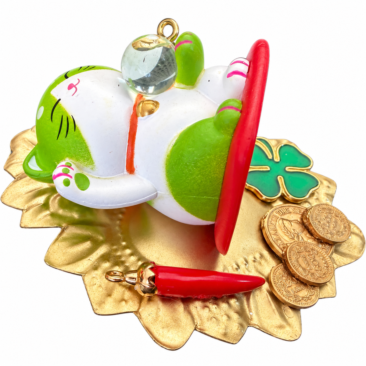 AZAFRAN ROSA - EX-VOTO MANEKI-NEKO VERT - SANTE ET REUSSITE