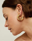 GAS BIJOUX - Boucles d’oreilles créoles ATIK moyen modèle dorées à l’or fin - Tiges droites