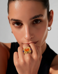 GAS BIJOUX - BAGUE SIMONE DORÉE - CORNALINE ET AMETHYSTE - TAILLE M
