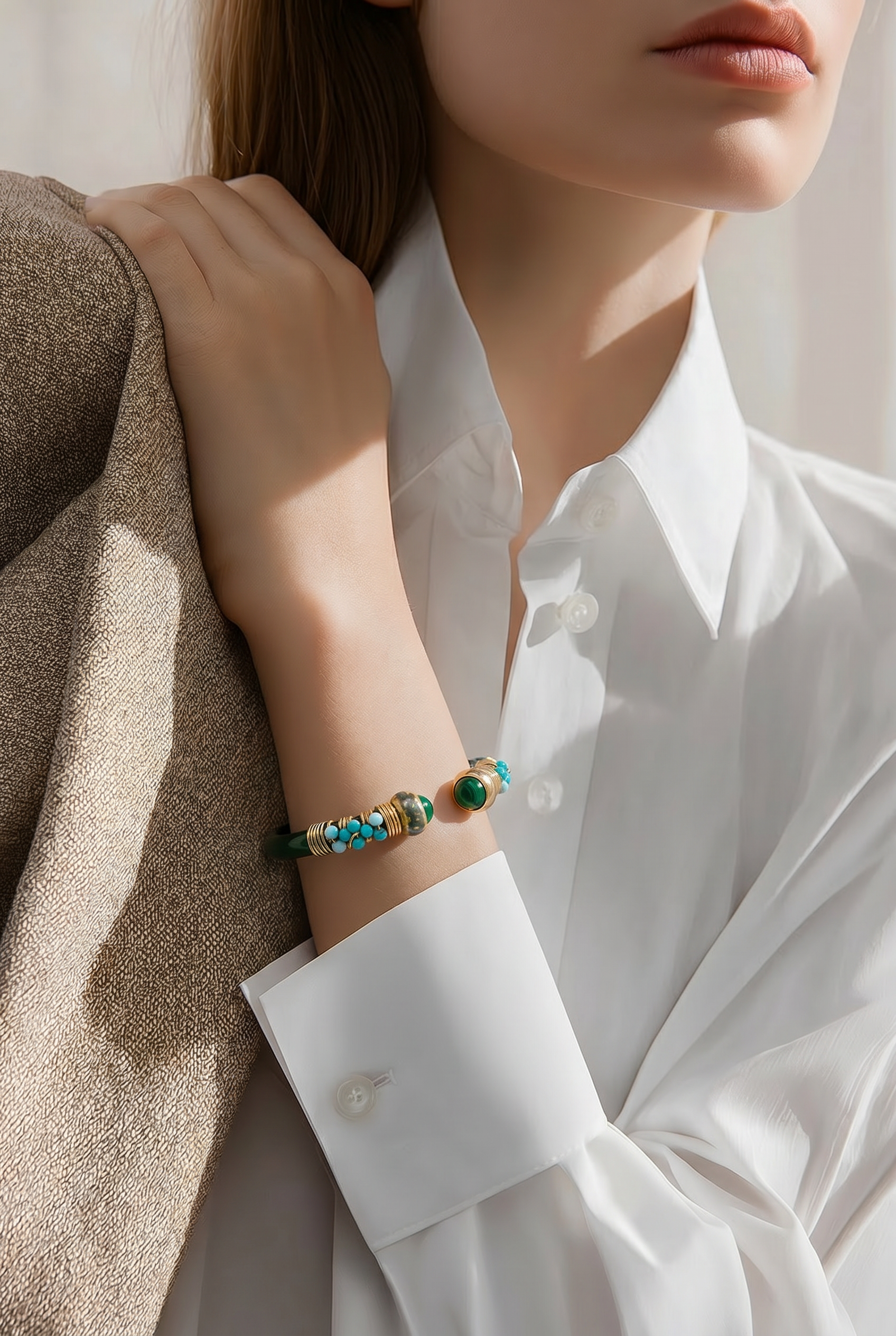 GAS BIJOUX - BRACELET SARI BIS - ACETATE VERT - METAL DORÉ
