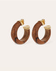GAS BIJOUX - Boucles d'Oreilles Créoles Abalone acétate dorées - Bois