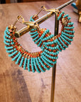 GAS BIJOUX - Boucles d'oreilles IZZIA grand modèle dorées à l'or fin - Turquoise et cristaux de Swarovski orange