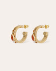 GAS BIJOUX - Boucles d’oreilles créoles STRADA mini dorées à l’or fin - Cornaline et œil de tigre