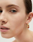 GAS BIJOUX - Boucles d’oreilles créoles STRADA mini dorées à l’or fin - Cornaline et œil de tigre