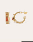 GAS BIJOUX - Boucles d’oreilles créoles STRADA mini dorées à l’or fin - Cornaline et œil de tigre