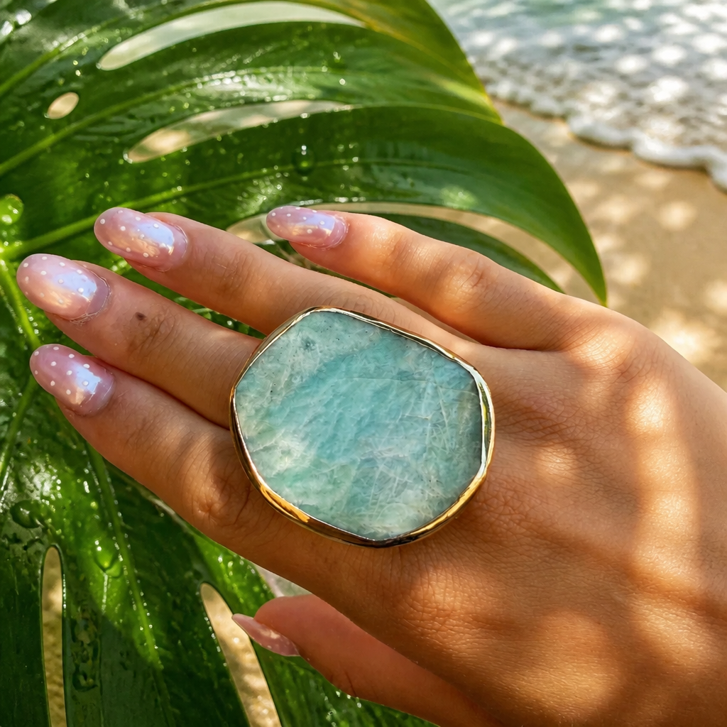 GAS BIJOUX - BAGUE AURA - AMAZONITE - AJUSTABLE