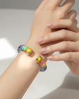 GAS BIJOUX - BRACELET SARINA BIS ACETATE DORE - BLEU TRANSLUCIDE ET FILS MULTICOLORES FLUO