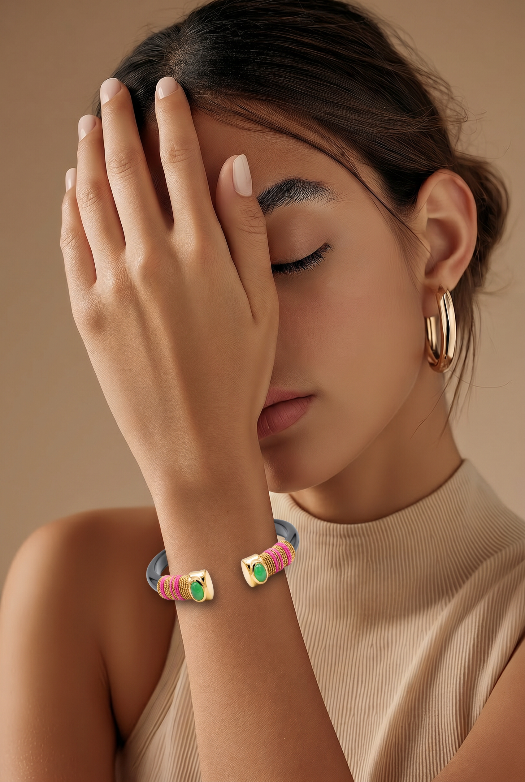 GAS BIJOUX - BRACELET SARINA BIS BLEU TRANSLUCIDE - FILS DORE ET ROSE FLUO