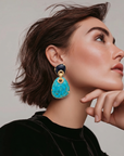 GAS BIJOUX - BOUCLES D'OREILLES SILIA GRAND MODELE TIGES DROITES DORÉES - TURQUOISE ET ONYX NOIR