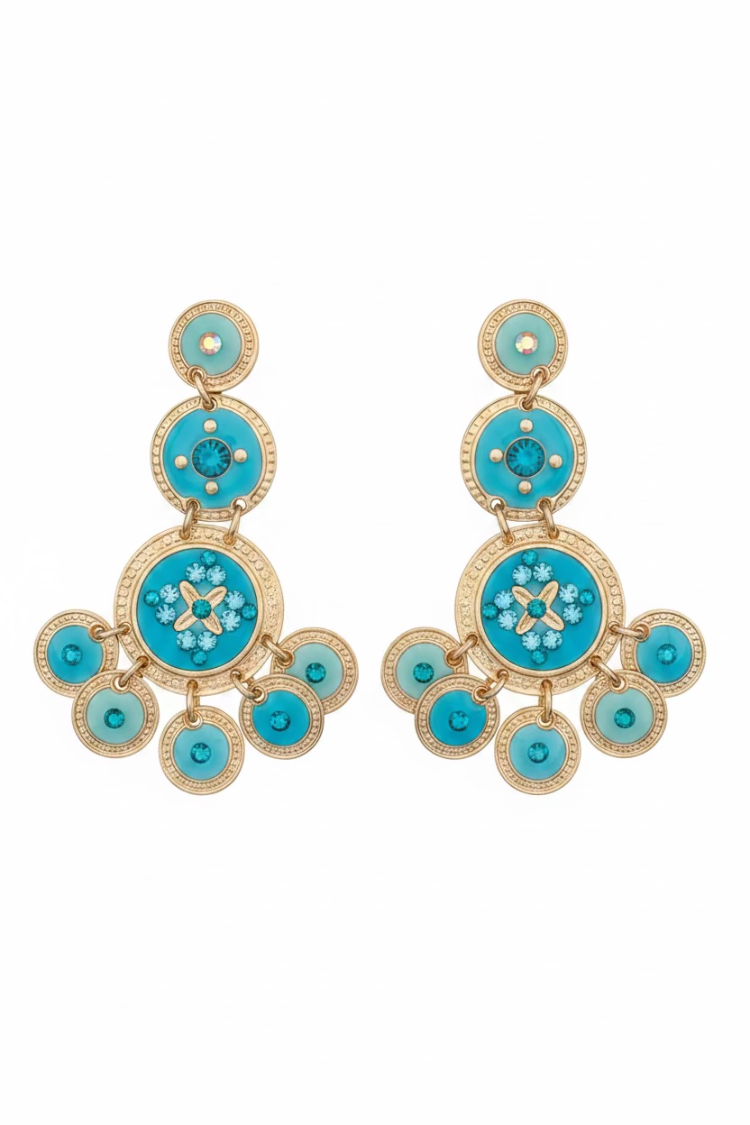 GAS BIJOUX - BOUCLES D'OREILLES SEQUIN TRIPLE DORÉES - TURQUOISE