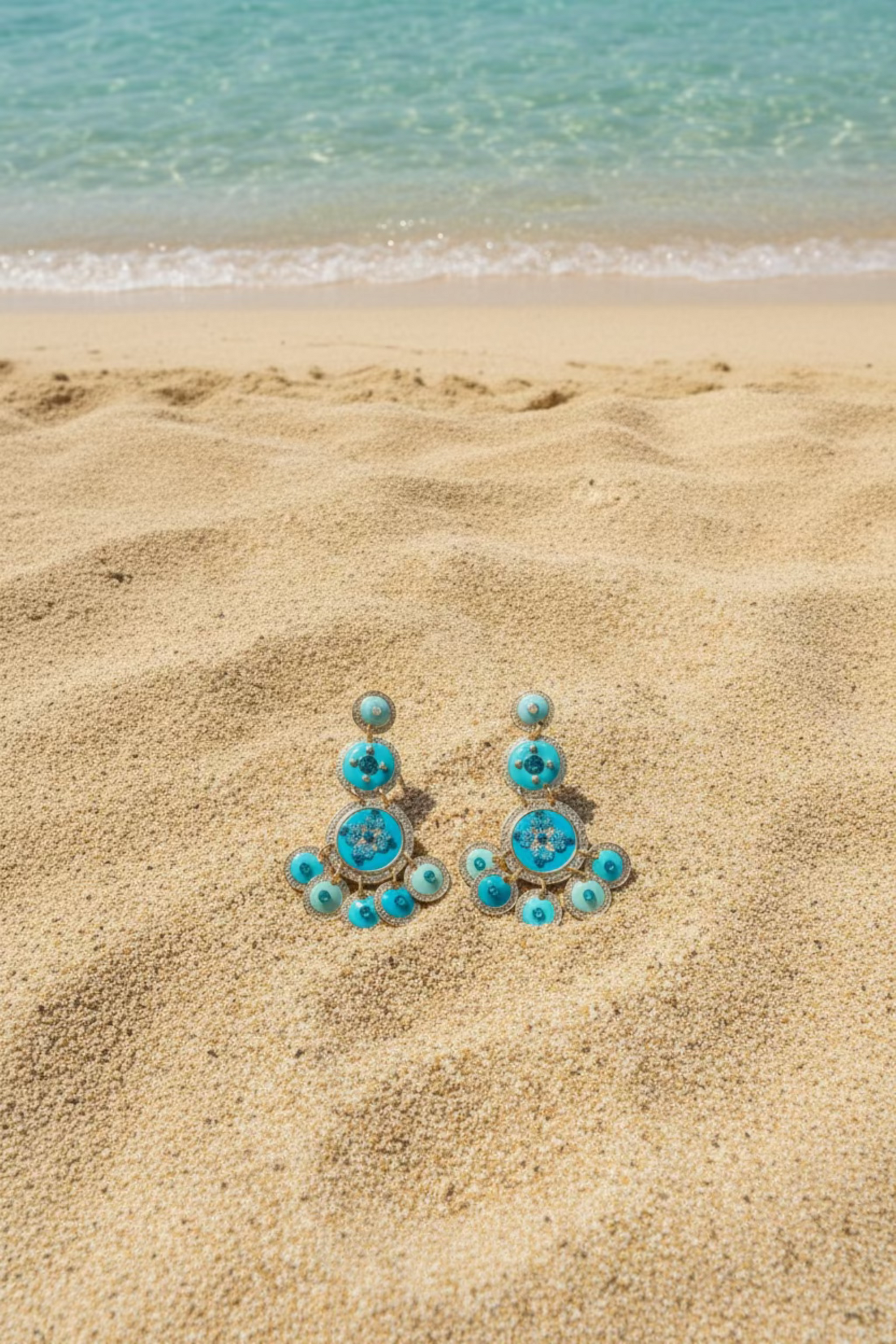 GAS BIJOUX - BOUCLES D'OREILLES SEQUIN TRIPLE DORÉES - TURQUOISE