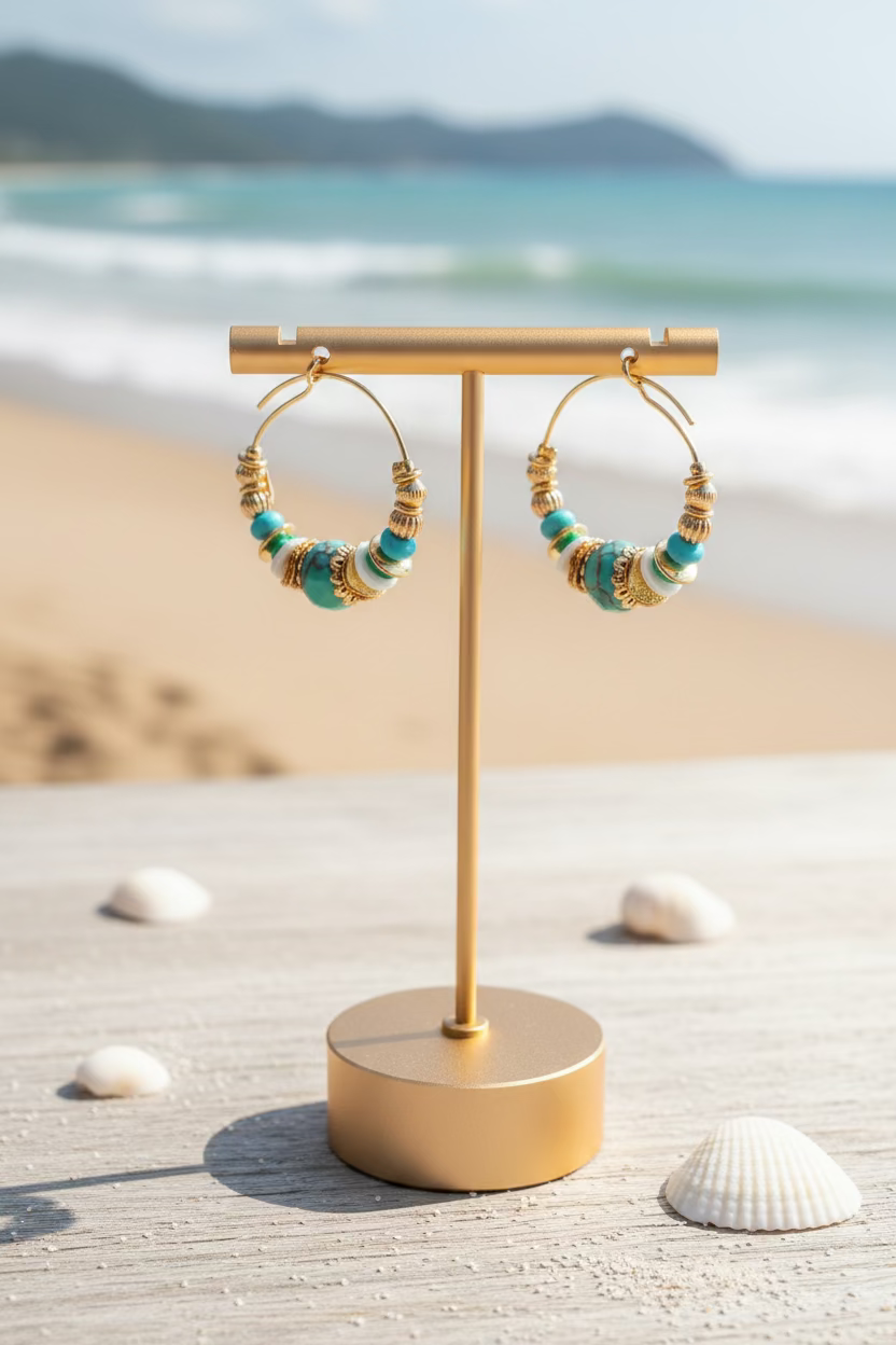 GAS BIJOUX - BOUCLES D'OREILLES CREOLES ALOHA - TURQUOISE
