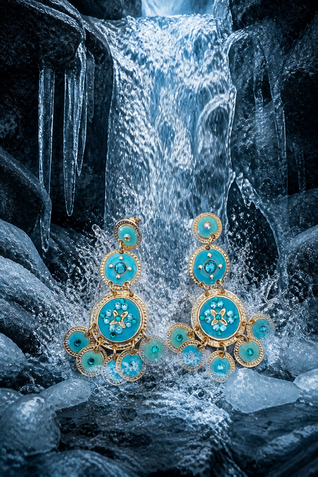GAS BIJOUX - BOUCLES D'OREILLES SEQUIN TRIPLE DORÉES - TURQUOISE