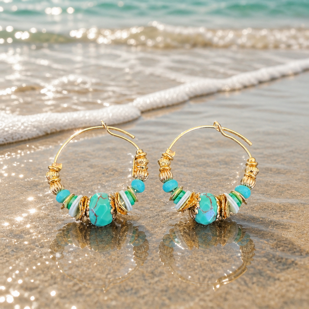 GAS BIJOUX - BOUCLES D'OREILLES CREOLES ALOHA - TURQUOISE
