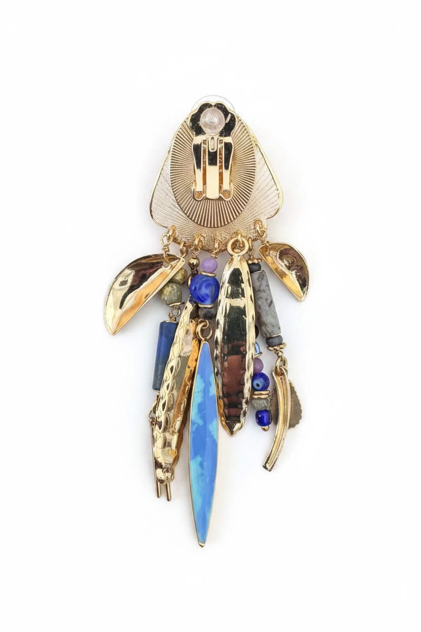 GAS BIJOUX - BOUCLES D'OREILLES CLIPS BALANDRA DORÉES ET BLEUES
