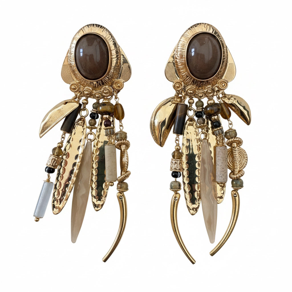 GAS BIJOUX - BOUCLES D’OREILLES BALANDRA TIGES DROITES DORÉES - MARRON