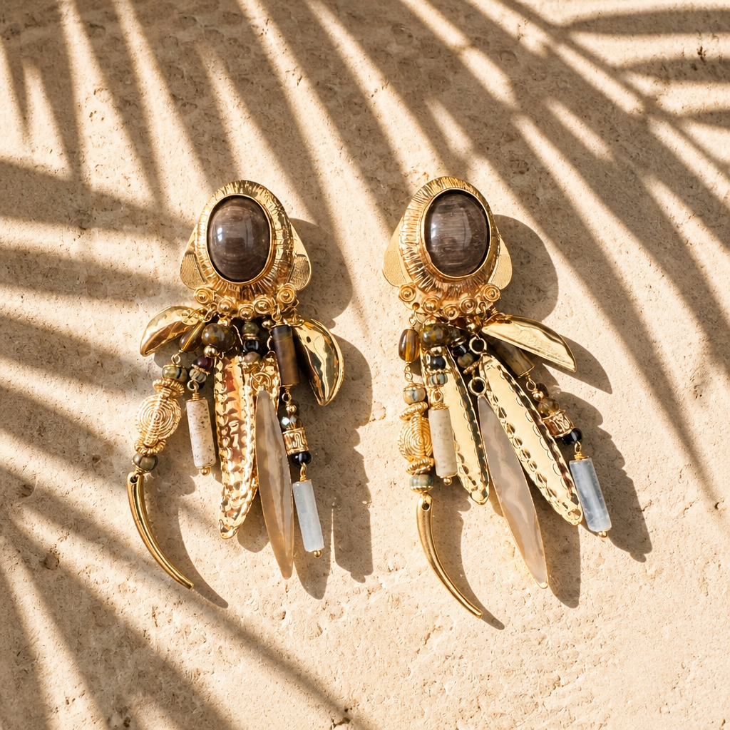GAS BIJOUX - BOUCLES D’OREILLES BALANDRA TIGES DROITES DORÉES - MARRON
