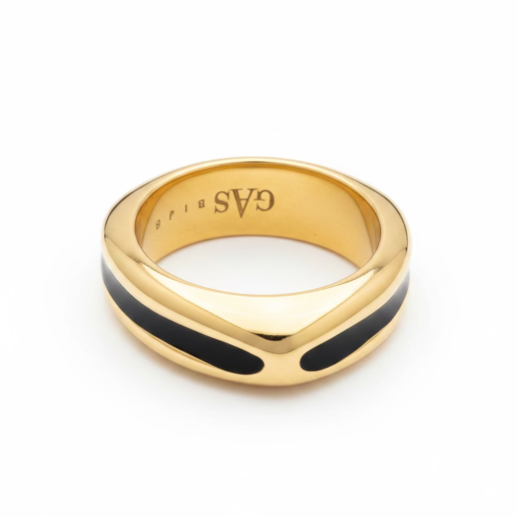 GAS BIJOUX - BAGUE SUERTE DORÉE - EMAIL NOIR et EMAIL ROSE - TAILLE S