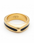 GAS BIJOUX - BAGUE SUERTE DORÉE - EMAIL NOIR et EMAIL ROSE - TAILLE S