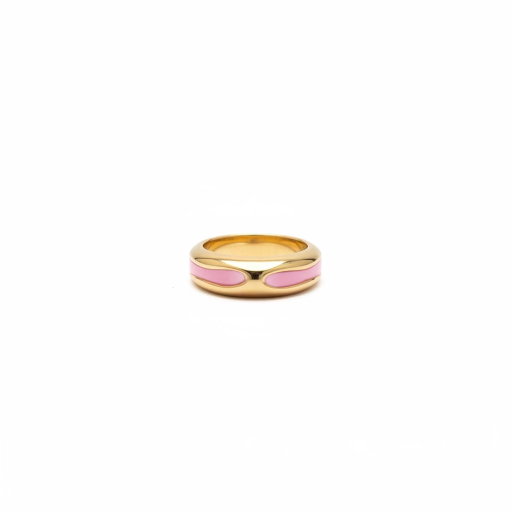 GAS BIJOUX - BAGUE SUERTE DORÉE - EMAIL NOIR et EMAIL ROSE - TAILLE S