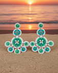 GAS BIJOUX - BOUCLES D'OREILLES SEQUINS TRIPLE - TIGES DROITES - base blanche et tons de verts