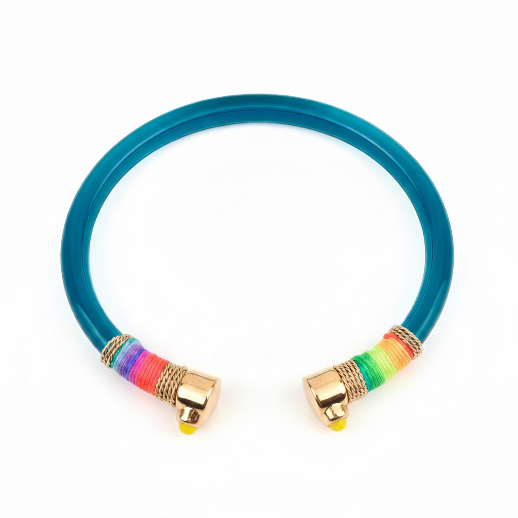 GAS BIJOUX - BRACELET SARINA BIS - ACETATE BLEU TRANSLUCIDE ET FILS DE SOIE FLUO