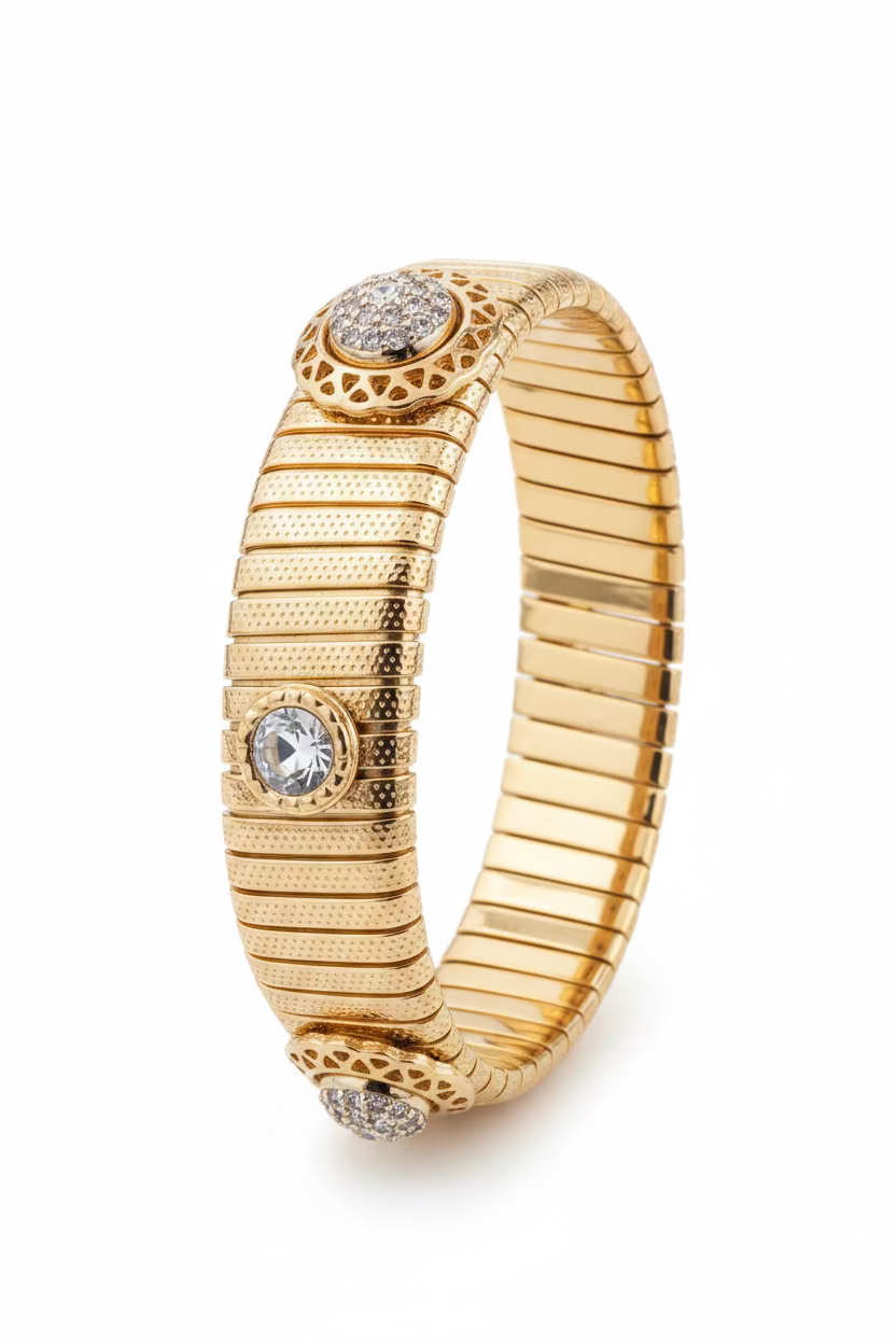 GAS BIJOUX - BRACELET STRADA MOYEN MODELE DORÉ ET CRISTAUX DE SWAROWSKI BLANC