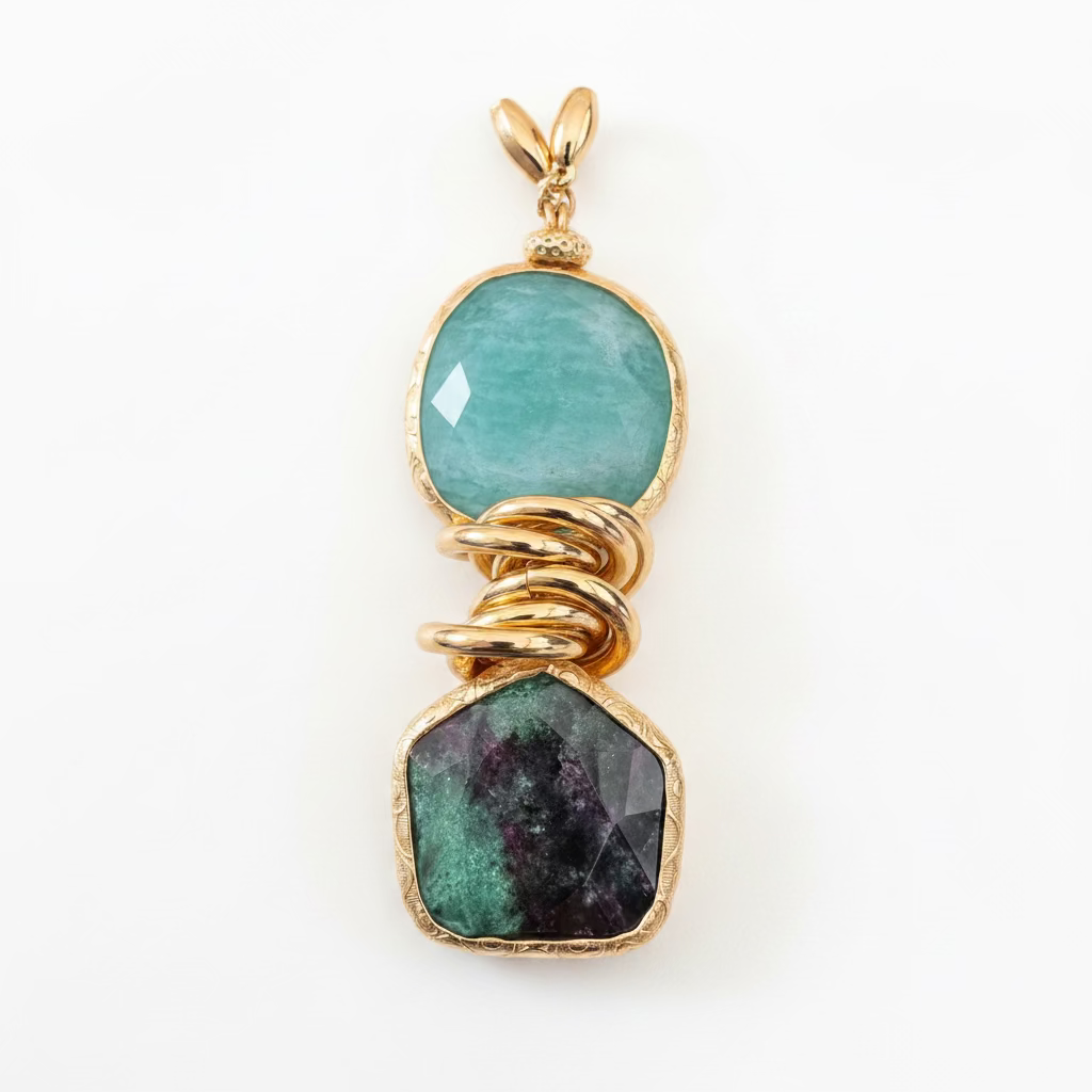 GAS BIJOUX - SAUTOIR SIRENA 2.0 DORÉ - AMAZONITE ET RUBIS-ZOISITE