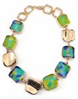 GAS BIJOUX - COLLIER RAINBOW SQUARE EMAILLÉ DORÉ - PIECE RARE
