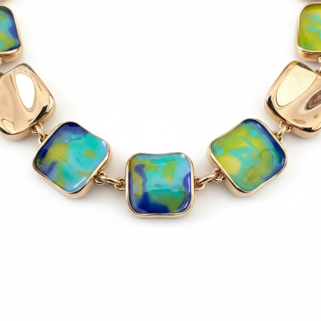 GAS BIJOUX - COLLIER RAINBOW SQUARE EMAILLÉ DORÉ - PIECE RARE
