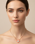 GAS BIJOUX - COLLIER MIRAGE TREFLE DORÉ - EMAIL ORANGE ET TURQUOISE